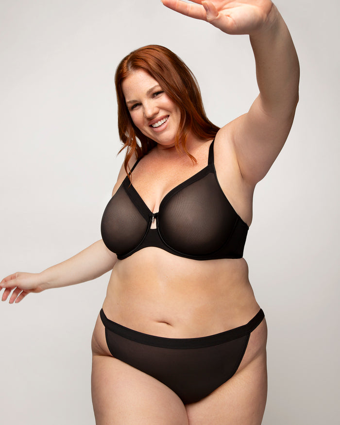 Curvy Couture Sheer Mesh G-String Black Hue