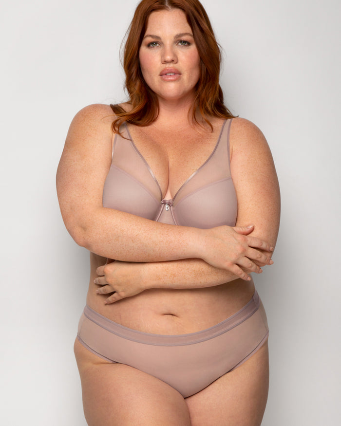 curvy couture Sheer Mesh High Cut Brief Bark