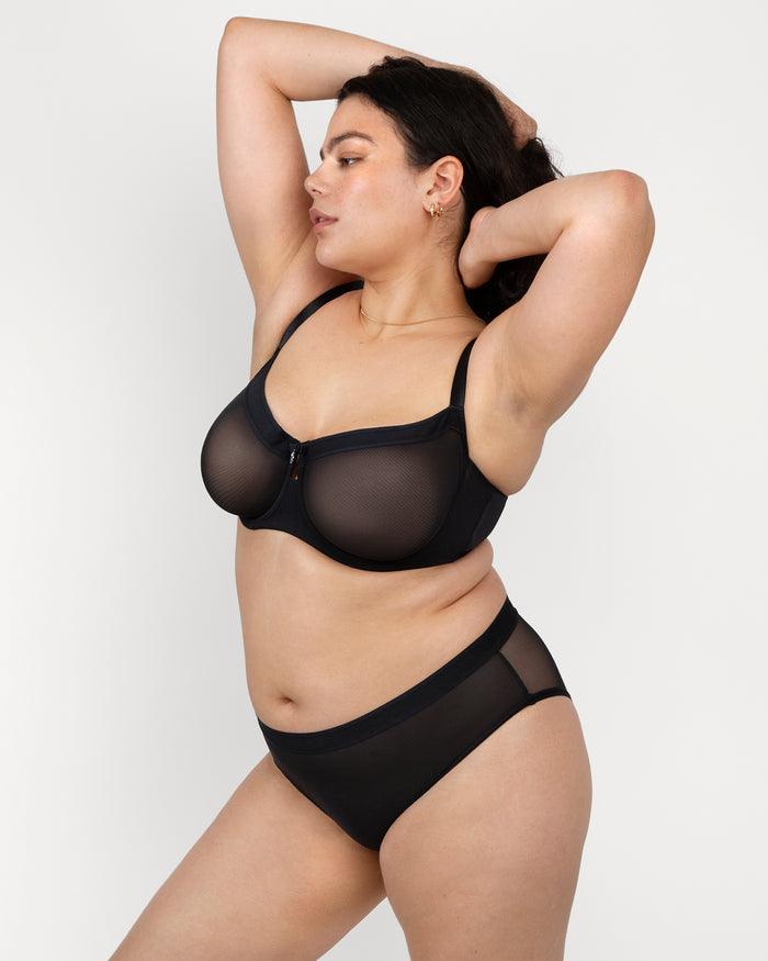 Curvy Couture Sheer Mesh High Cut Brief Black Hue