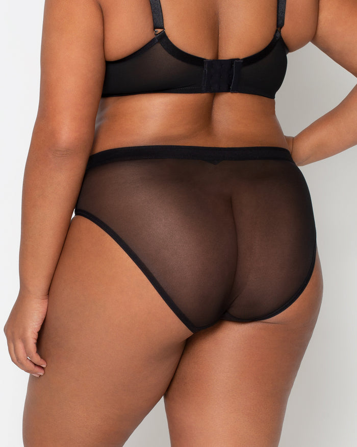 Curvy Couture Sheer Mesh High Cut Brief Black Hue