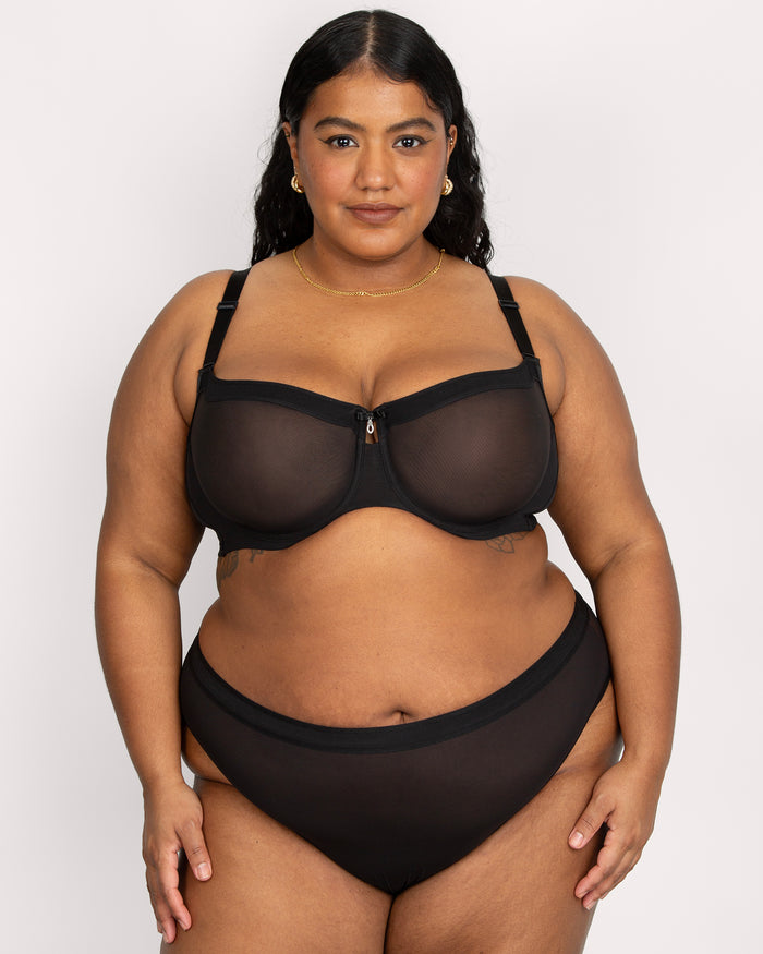 curvy couture Sheer Mesh High Cut Brief Black Hue