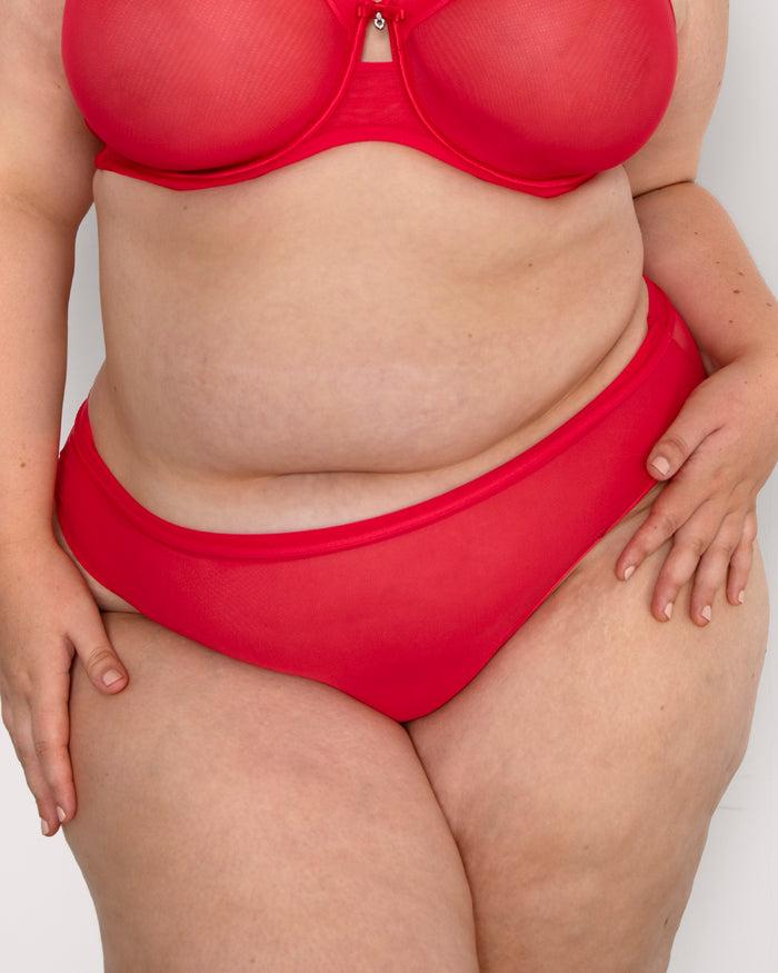 Curvy Couture Sheer Mesh High Cut Brief Diva Red
