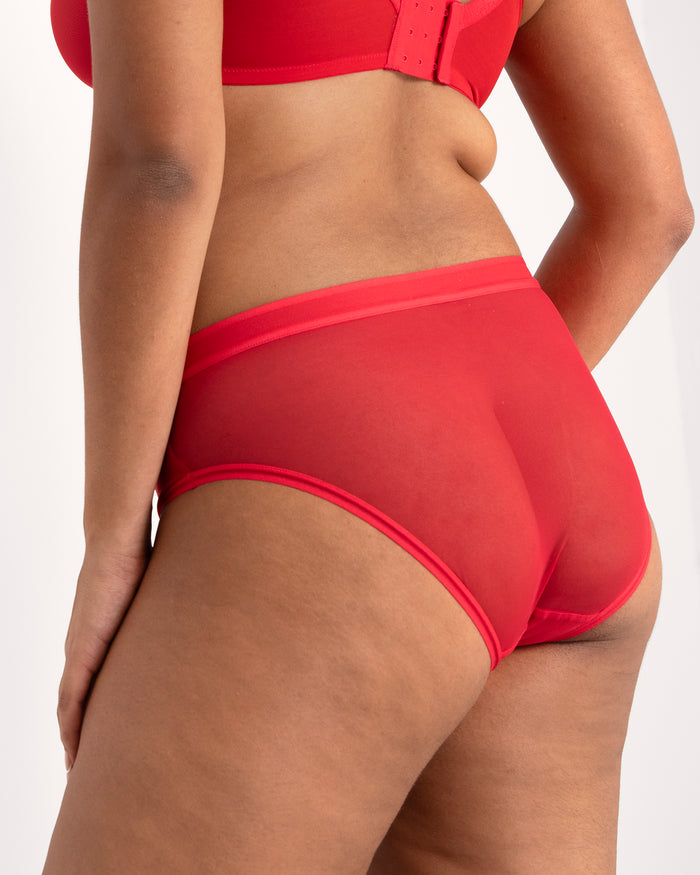 Curvy Couture Sheer Mesh High Cut Brief Diva Red