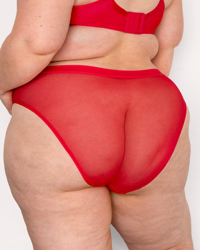 Curvy Couture Sheer Mesh High Cut Brief Diva Red