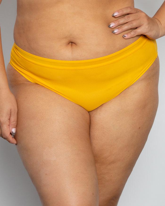 Curvy Couture Sheer Mesh High Cut Brief Saffron