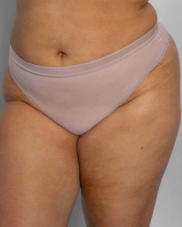 Curvy Couture Sheer Mesh High Cut Thong Bark