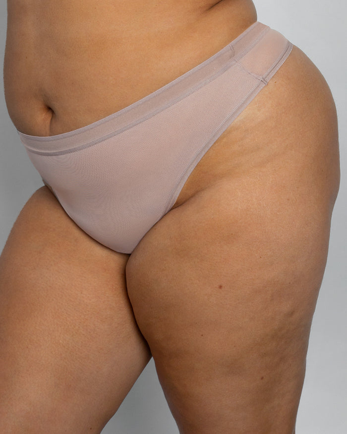 Curvy Couture Sheer Mesh High Cut Thong Bark