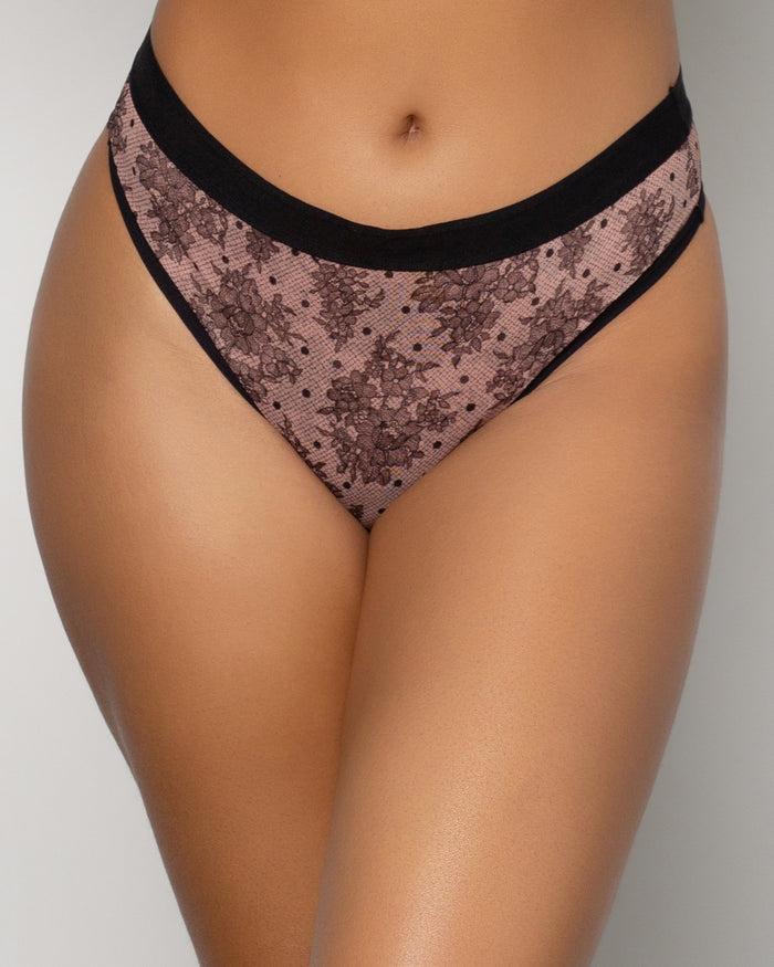 Curvy Couture Sheer Mesh High Cut Thong Chantilly