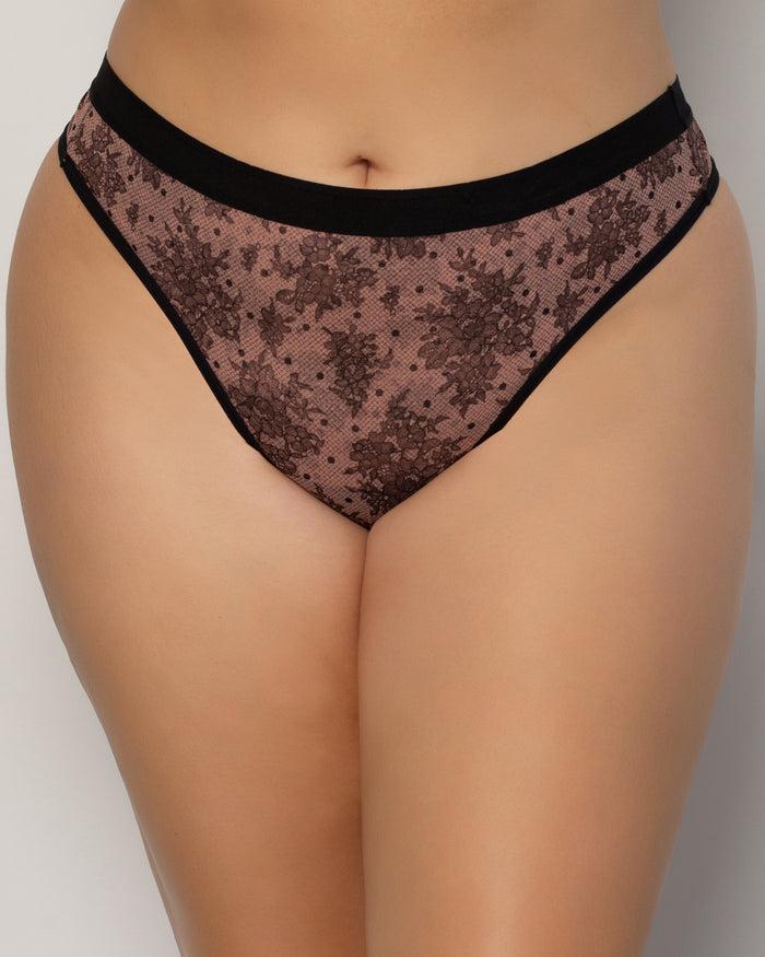 Curvy Couture Sheer Mesh High Cut Thong Chantilly