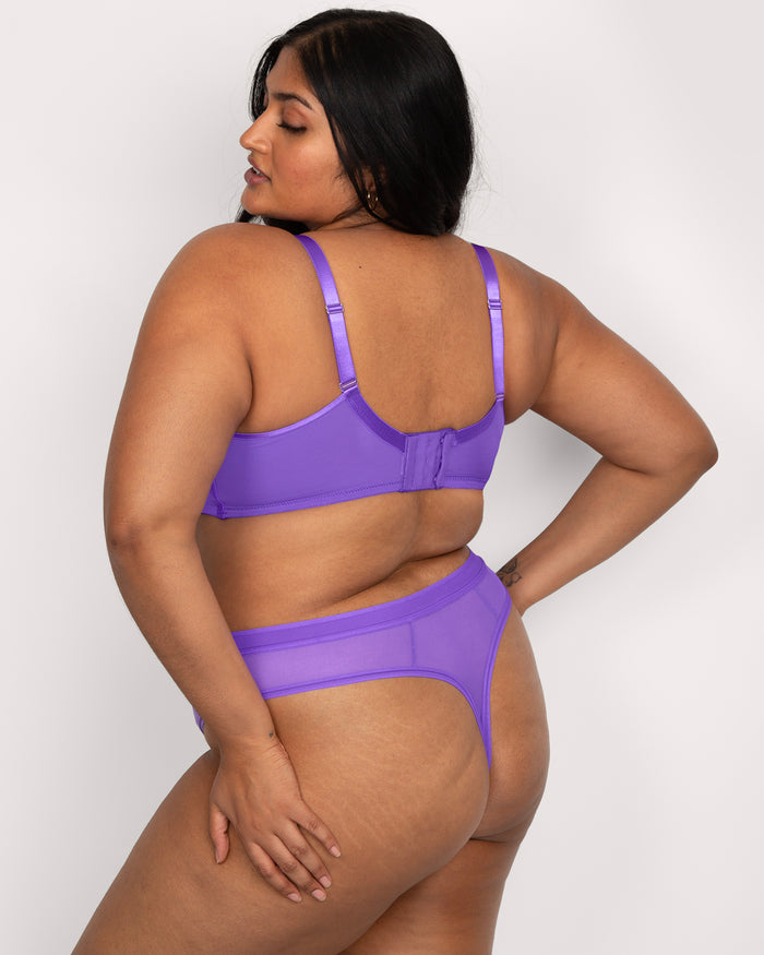 Curvy Couture Sheer Mesh High Cut Thong Violet