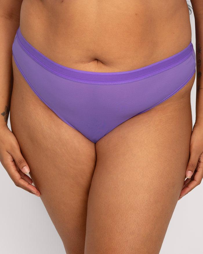 curvy couture Sheer Mesh High Cut Thong Violet