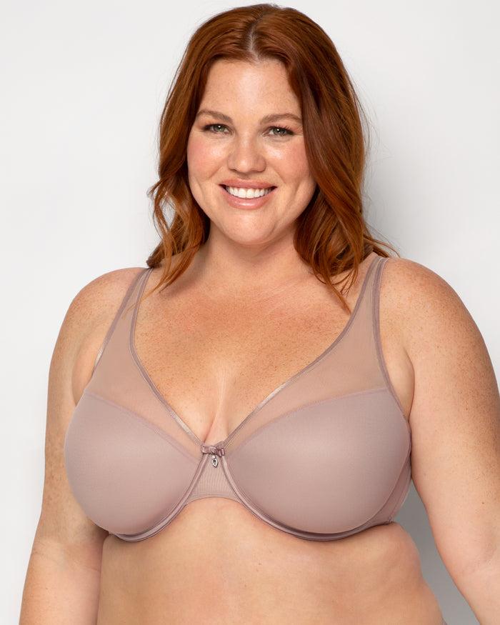 curvy couture Sheer Mesh Plunge T-Shirt Bra Bark