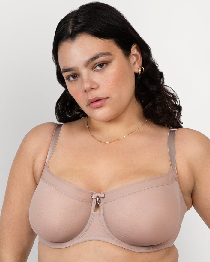 curvy couture Sheer Mesh Unlined Balconette Bark