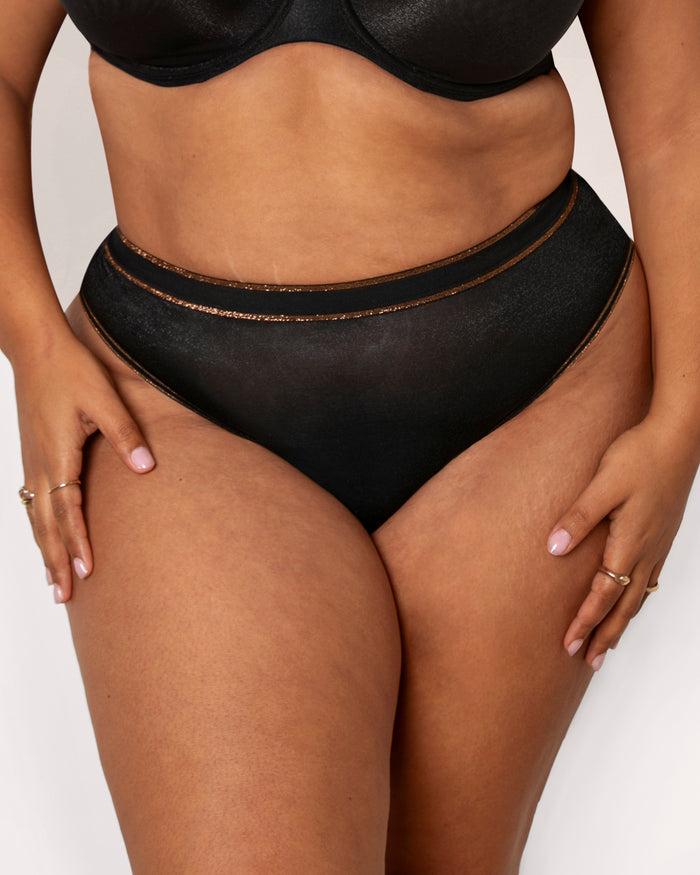 Curvy Couture Shimmer Thong Panty Black Hue