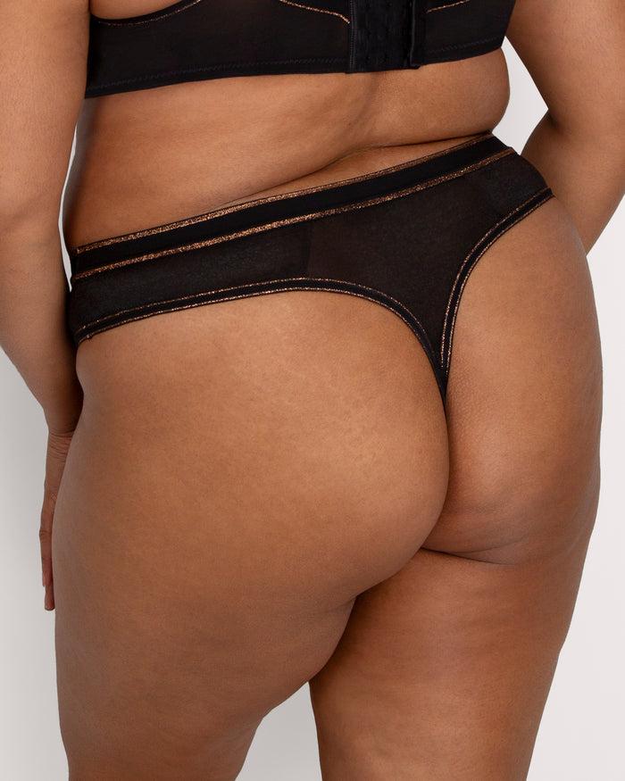 Curvy Couture Shimmer Thong Panty Black Hue