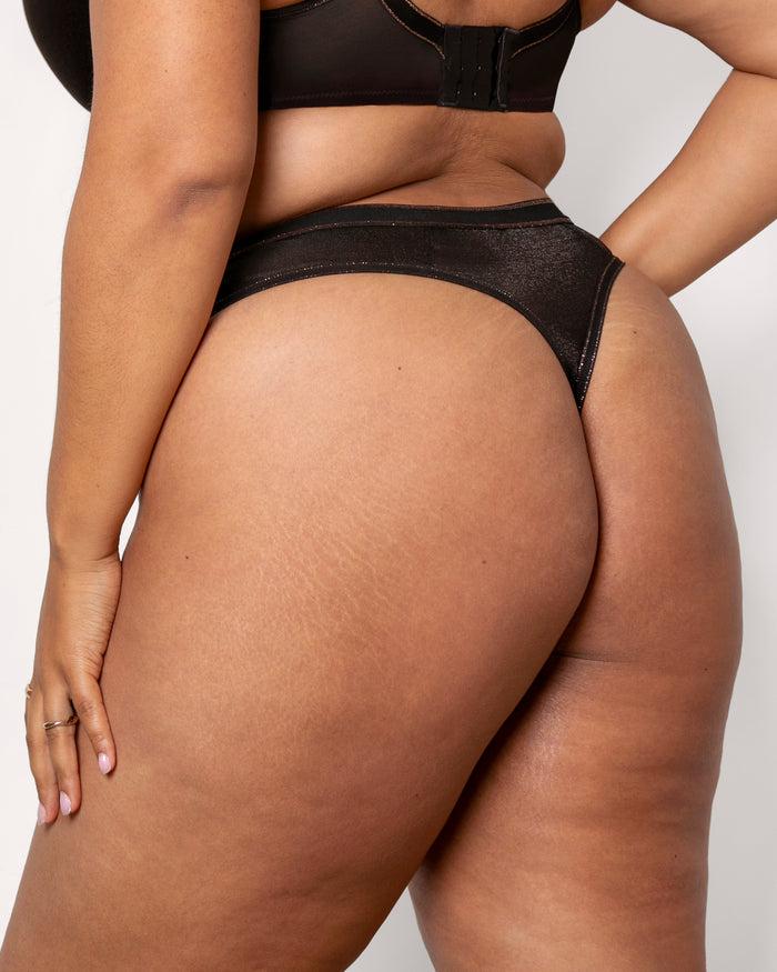 Curvy Couture Shimmer Thong Panty Black Hue