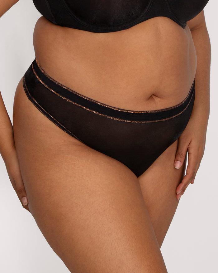curvy couture Shimmer Thong Panty Black Hue