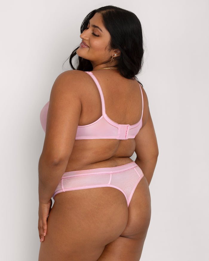 Curvy Couture Shimmer Thong Panty Pink Fizz
