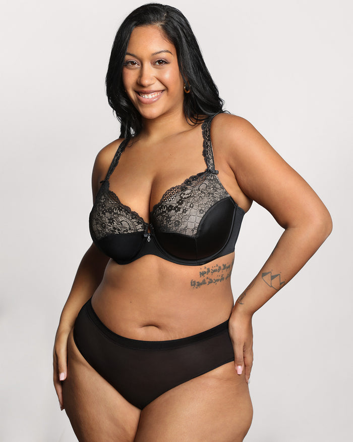 Curvy Couture Tulip Lace Push Up Bra Black