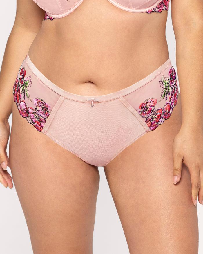 Curvy Couture Lush Embroidery Strappy Back Brief Blushing Rose