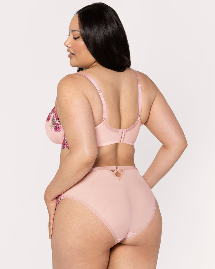 Curvy Couture Lush Embroidery Strappy Back Brief Blushing Rose