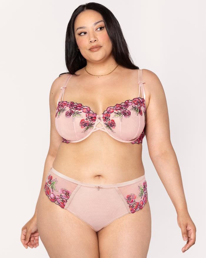 Curvy Couture Lush Embroidery Strappy Back Brief Blushing Rose