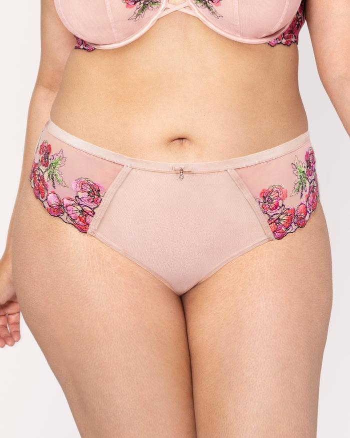 curvy couture Lush Embroidery Strappy Back Brief Blushing Rose