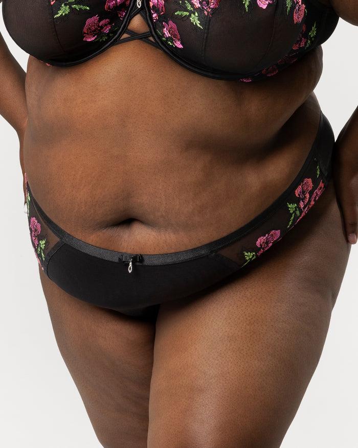 Curvy Couture Lush Embroidery Strappy Back Brief Lush Black