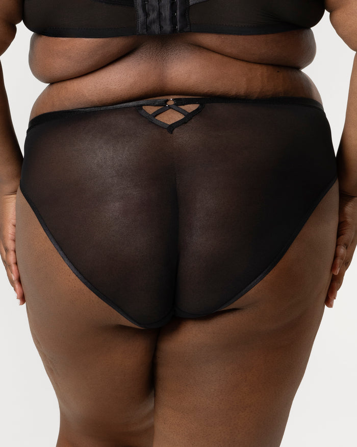 Curvy Couture Lush Embroidery Strappy Back Brief Lush Black