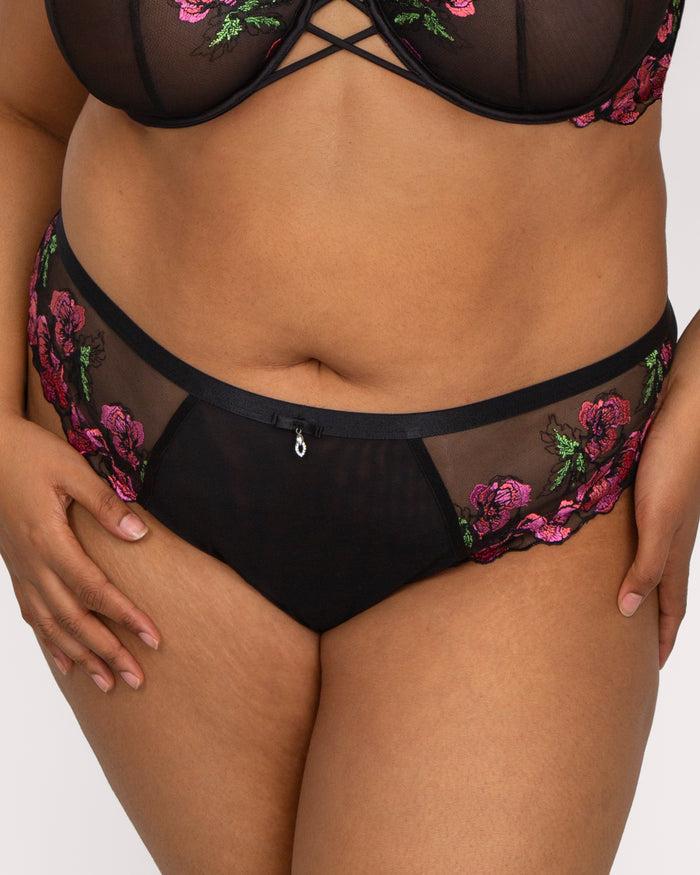 curvy couture Lush Embroidery Strappy Back Brief Lush Black