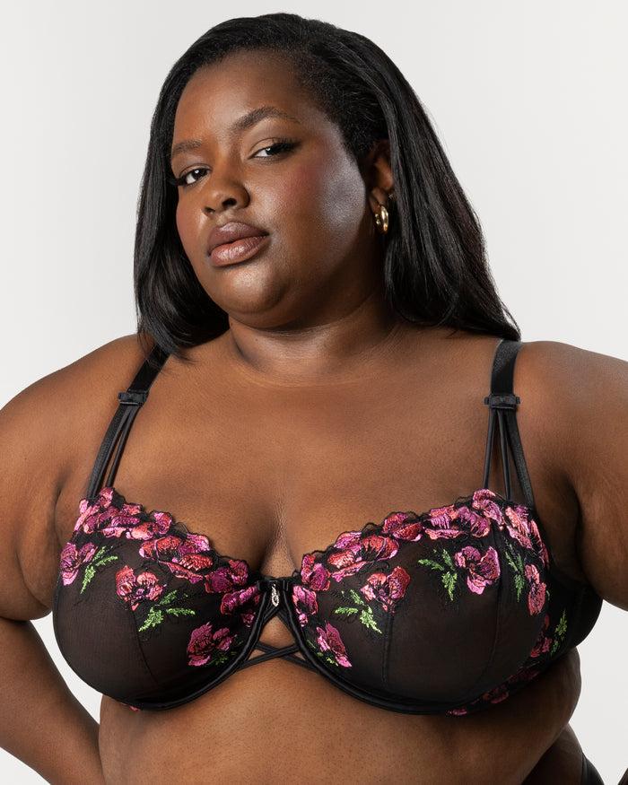 Curvy Couture Lush Embroidery Unlined Full Coverage Balconette Bra Lush Black