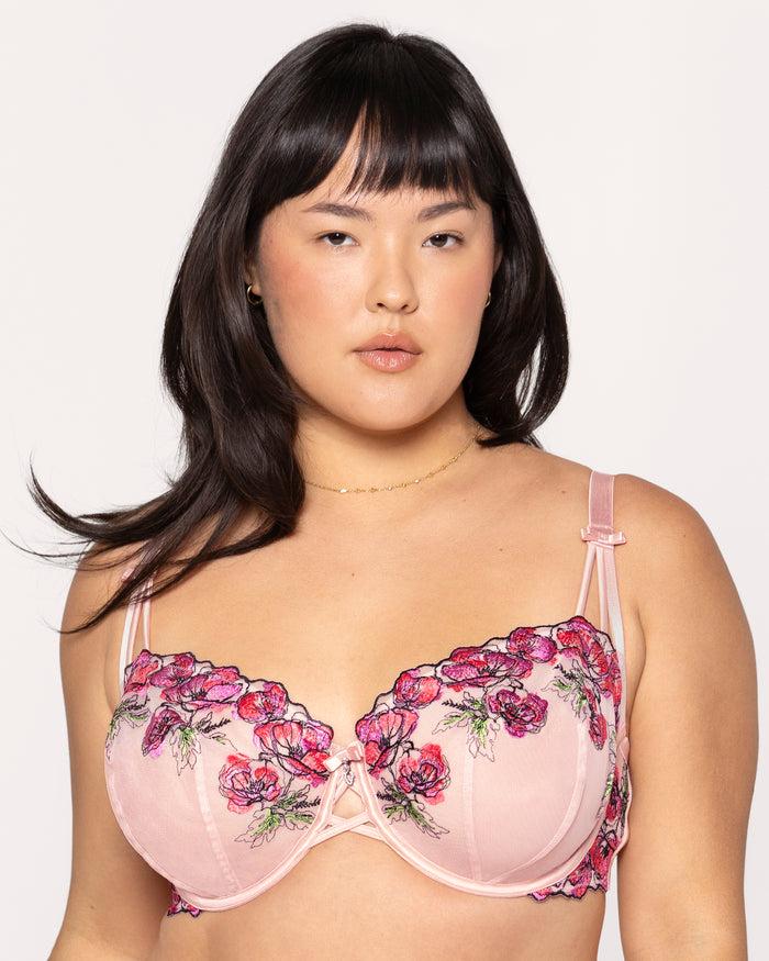 Curvy Couture Lush Embroidery Unlined Full Coverage Balconette Bra Blushing Rose
