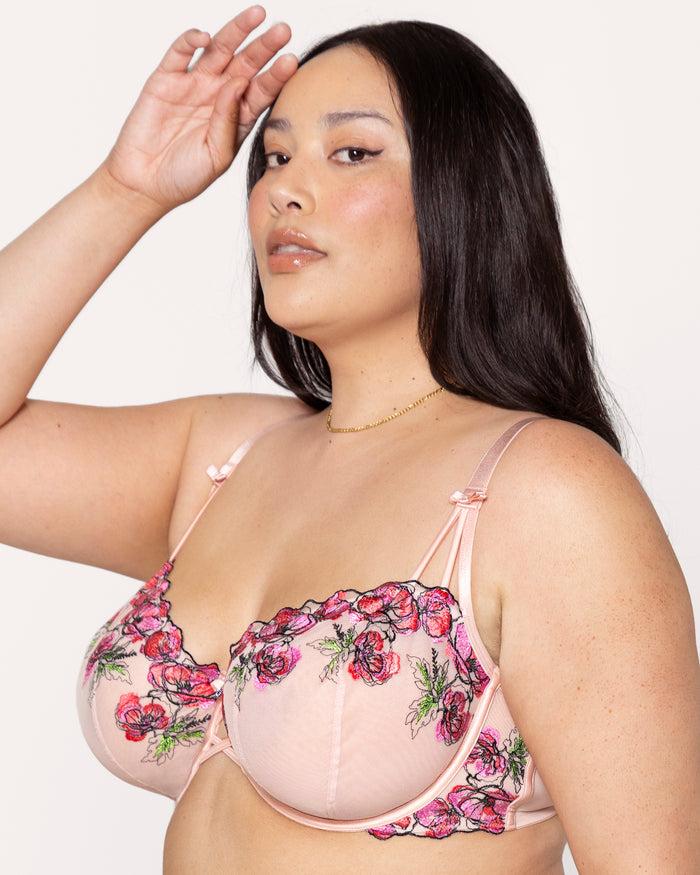 Curvy Couture Lush Embroidery Unlined Full Coverage Balconette Bra Blushing Rose