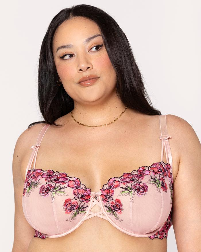 curvy couture Lush Embroidery Unlined Full Coverage Balconette Bra Blushing Rose
