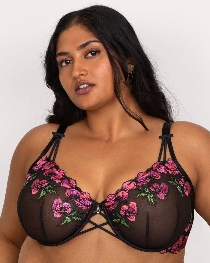 curvy couture Lush Embroidery Unlined Full Coverage Balconette Bra Lush Black