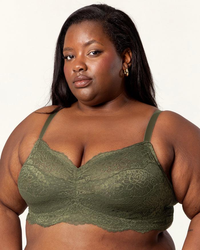 curvy couture Luxe Lace Wireless Bralette Olive Night