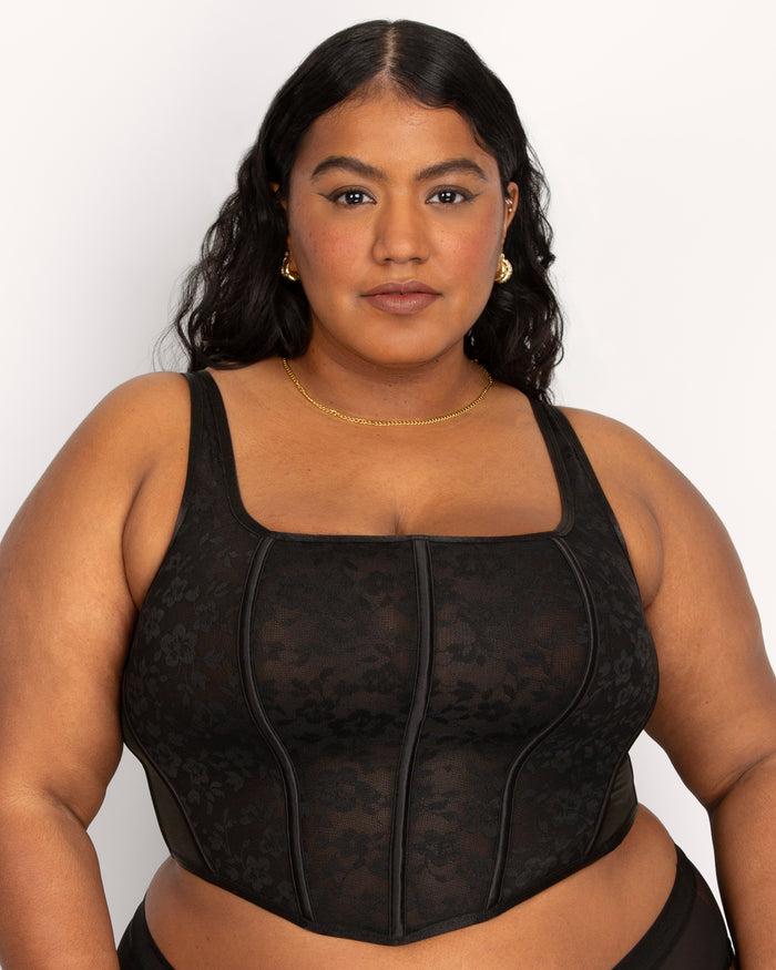 curvy couture No-Show Lace Bustier Bra Top Black Hue