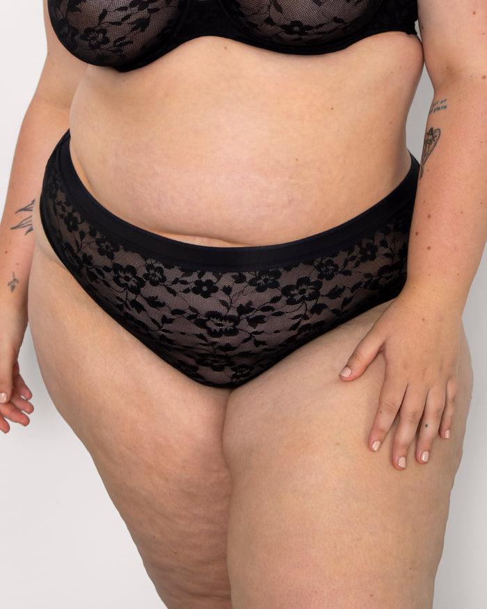 Curvy Couture No-Show Lace High Cut Brief Black Hue