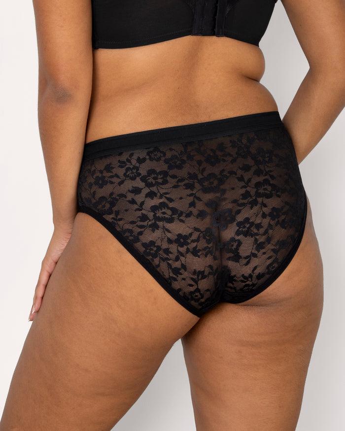 Curvy Couture No-Show Lace High Cut Brief Black Hue