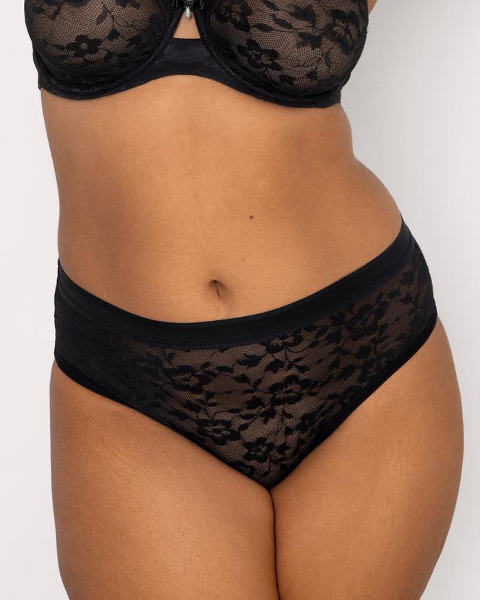 curvy couture No-Show Lace High Cut Brief Black Hue