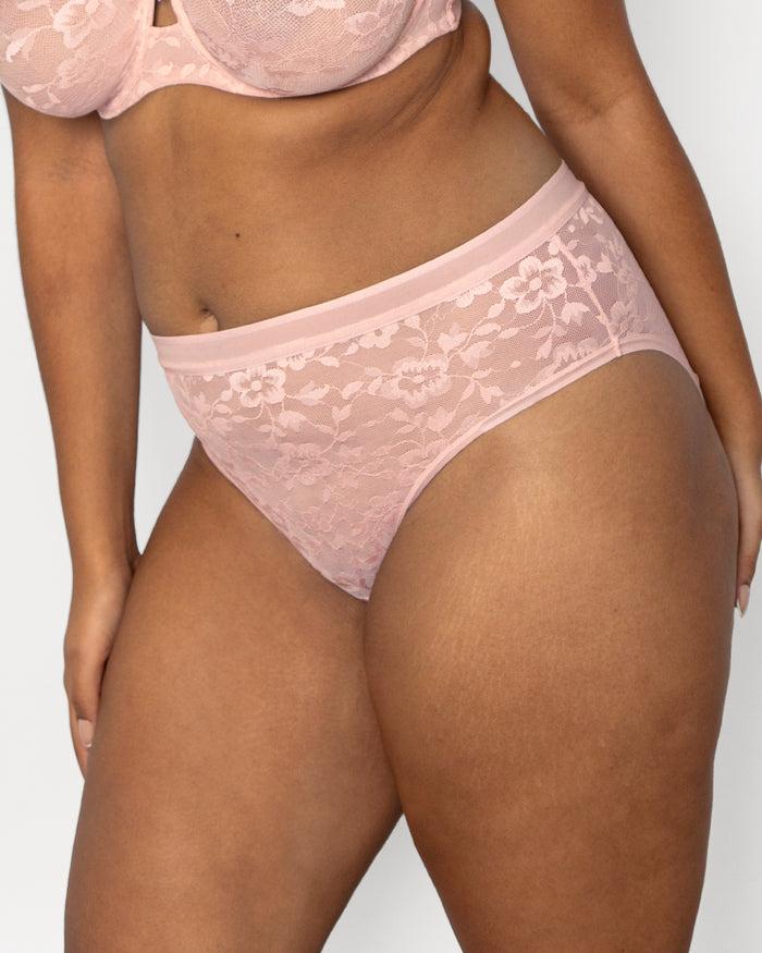 Curvy Couture No-Show Lace High Cut Brief Blushing Rose