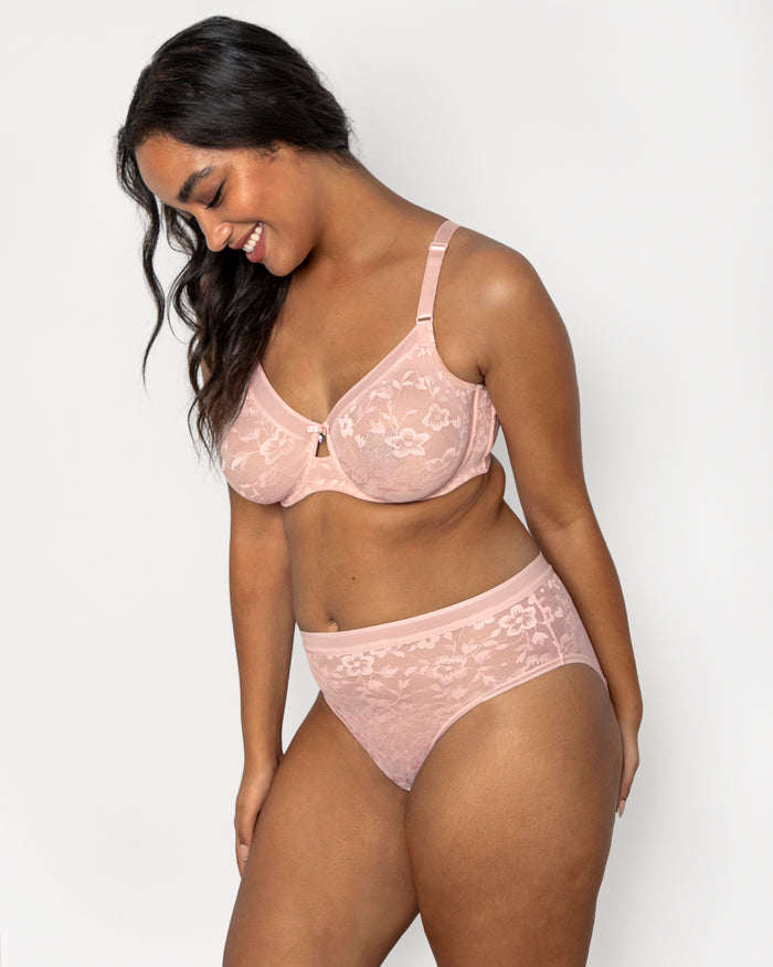 Curvy Couture No-Show Lace High Cut Brief Blushing Rose