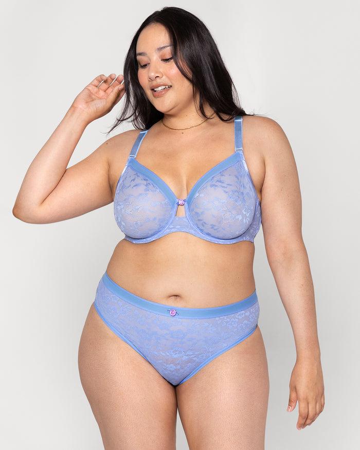 Curvy Couture No-Show Lace High Cut Brief Denim Blue
