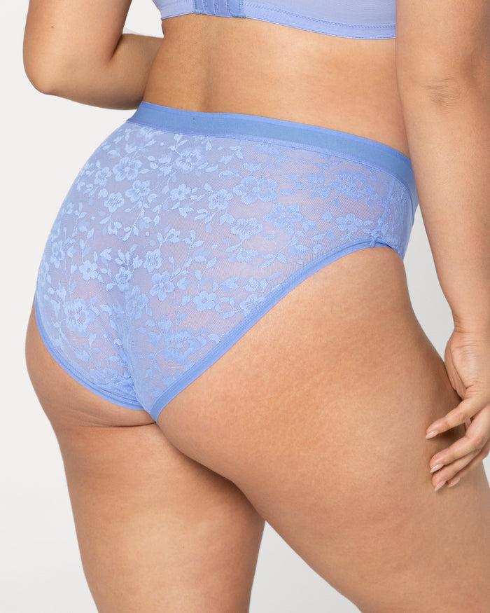 Curvy Couture No-Show Lace High Cut Brief Denim Blue
