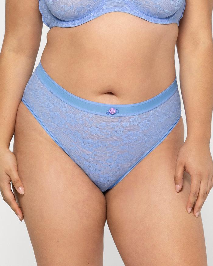 curvy couture No-Show Lace High Cut Brief Denim Blue
