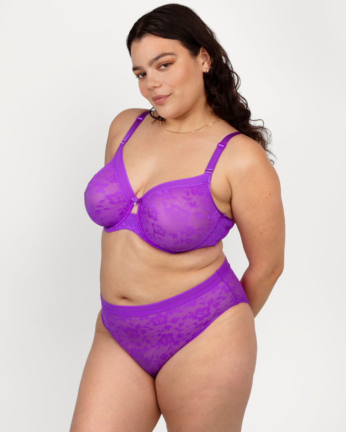 Curvy Couture No-Show Lace High Cut Brief Purple Passion