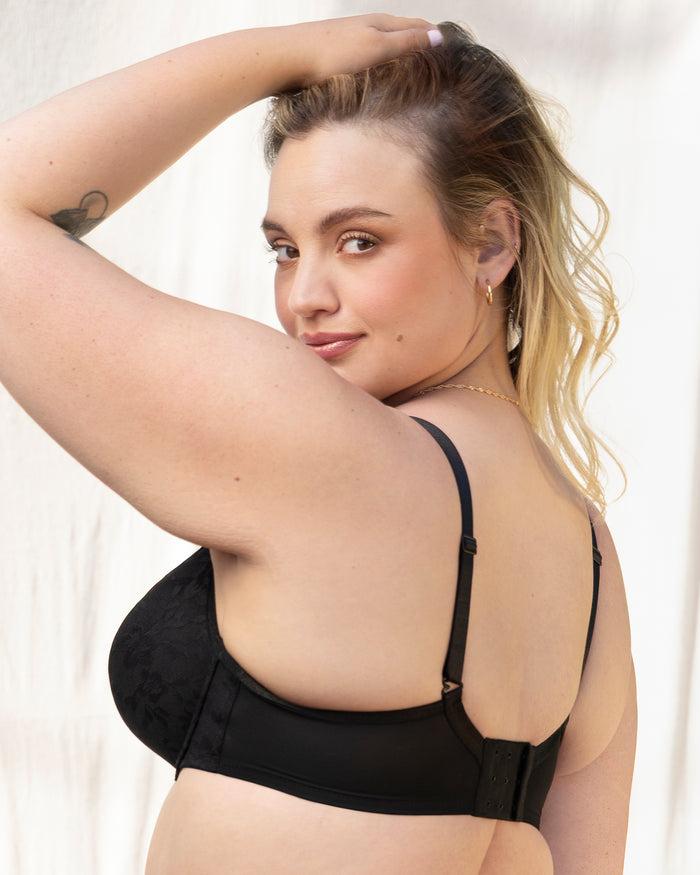 Curvy Couture No-Show Lace Plunge T-Shirt Bra Black Hue