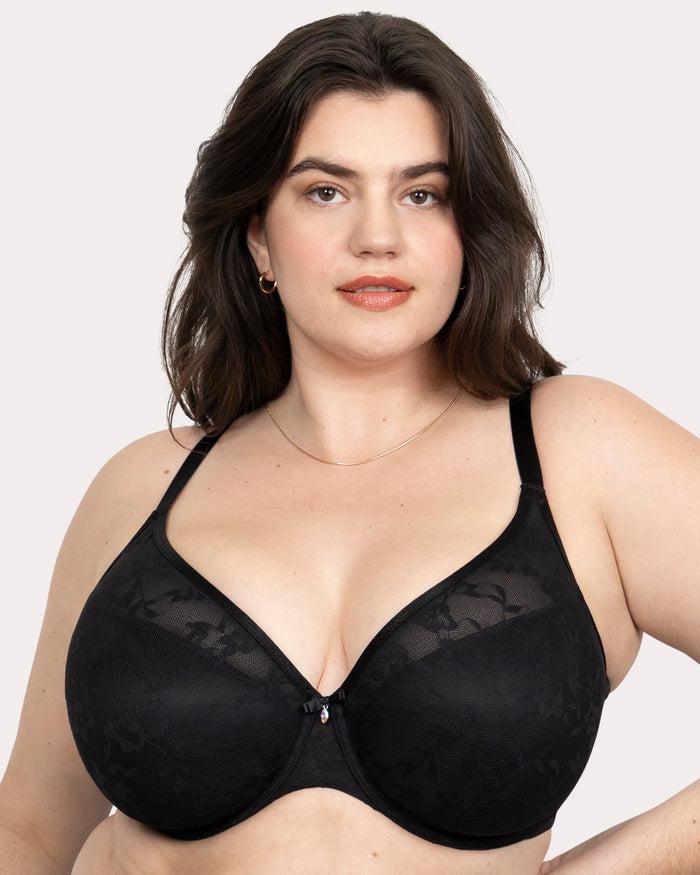curvy couture No-Show Lace Plunge T-Shirt Bra Black Hue