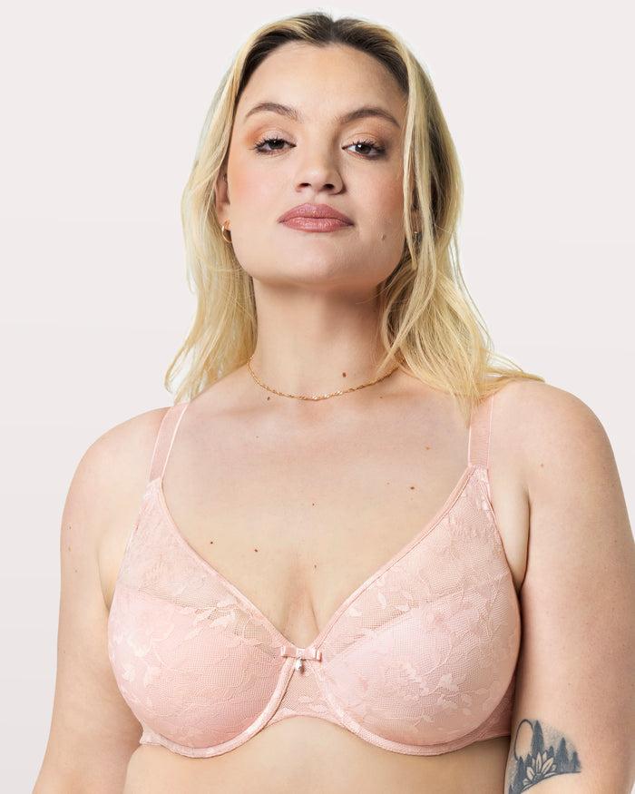 Curvy Couture No-Show Lace Plunge T-Shirt Bra Blushing Rose