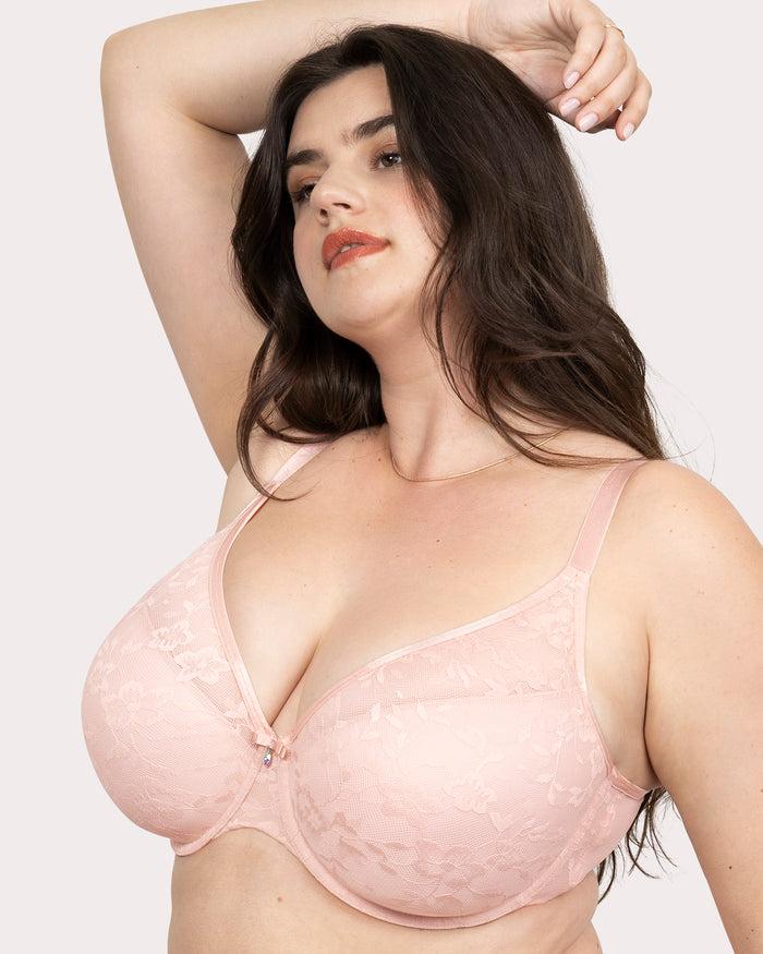 Curvy Couture No-Show Lace Plunge T-Shirt Bra Blushing Rose